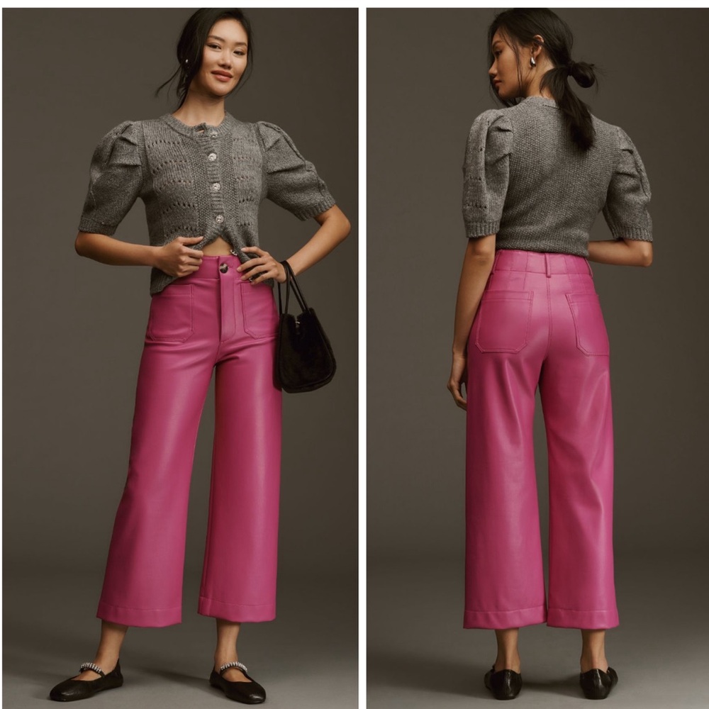 NWOT Anthropologie Colette Cropped Wide Leg Faux Leather Pants